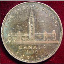 1939 Canada Silver Dollar. Toned BU.