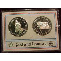 (2) Sterling Silver Medals, God & Country. 