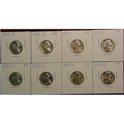 1970D"  S  71P  D  72P  D " & 74P & D BU Nickels.