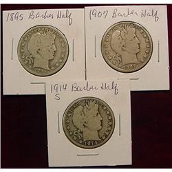 1895P"  07P " & 14S Barber Half Dollars. All G-4.