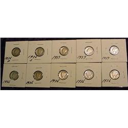(5) 1936P"  D  S " & (3) 37P Mercury Dimes. VG-F