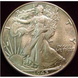 1945 P Walking Liberty Half Dollar. AU-Unc.
