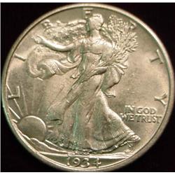 1934 P Walking Liberty Half Dollar. AU 50.