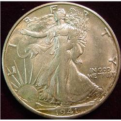 1941 S Walking Liberty Half Dollar. Toned BU.