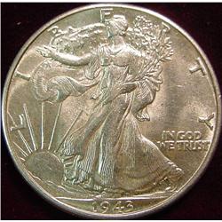 1943 P Walking Liberty Half Dollar. AU-Unc.