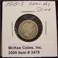1915 S Barber Dime. G-VG. Mtg. 960,000