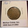 Image 1 : 1867 U.S. Two Cent Piece. VG=F