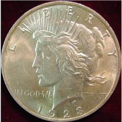 1923 P U.S. Peace Silver Dollar. AU 50