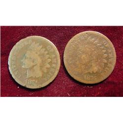 1874 & 76 U.S. Indian Head Cents. AG-G