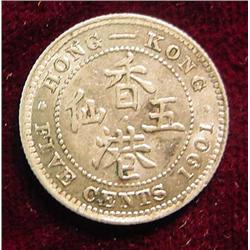 1901 Hong Kong Five Cent Silver. AU.