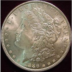 1886 P Morgan Silver Dollar. Brilliant Unc.
