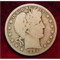 1894 S Barber Half Dollar. G+