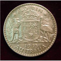 1943 Australia Silver Florin EF. 