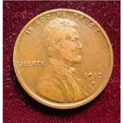 1913 D Lincoln Cent. EF 40.
