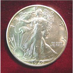 1940S Walking Liberty Half. BU  Soft Strike.
