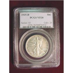 1935D Walking Liberty Half. PCGS-VF-30.