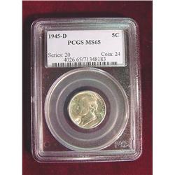 1945D Silver Jefferson Nickel. PCGS-MS65.
