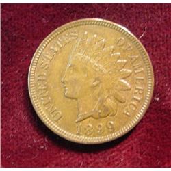 1899 Indian Head Cent . AU Brown.