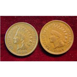 1906 F & 1907 EF Indian Head Cents.