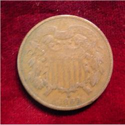 1869 U.S. Civil War Two Cent Piece. VG-8.