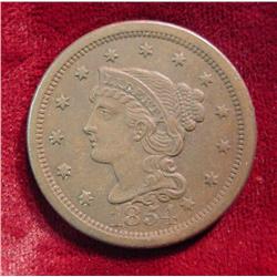 1854 U.S. Large Cent. VF 20.