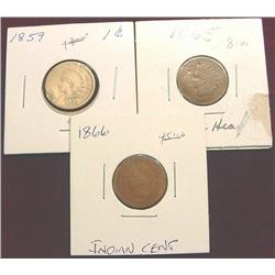 1859" 65 " & 66 Indian Head Cents. AG-3
