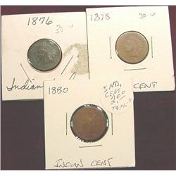 1876" 78 " & 80 Indian Head Cents. AG-3
