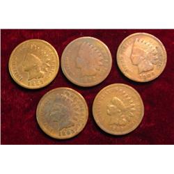 1887" 92 93 1906 " & 09 Indian Cents. G-VG