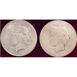 1922D VF & 23S AG. Peace Dollars. 