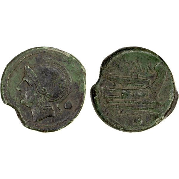 ROMAN REPUBLIC: Anonymous, AE uncia (11.37g), Rome, 217-215 BC, VF