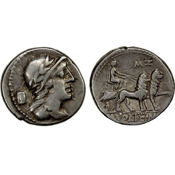 ROMAN REPUBLIC: M. Volteius M. f. AR denarius (3.74g), Rome, 78 BC, VF