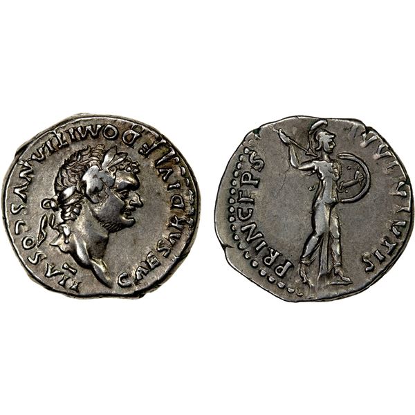 ROMAN EMPIRE: Domitian, as caesar, 69-81 AD, AR denarius (3.51g), Rome, 80-81 AD, bold VF