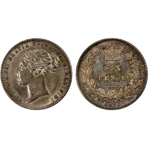 GREAT BRITAIN: AR sixpence, 1875, Unc