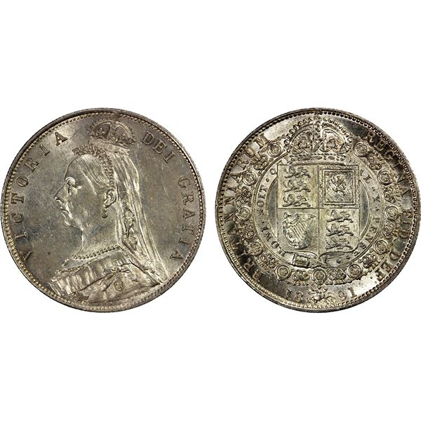 GREAT BRITAIN: AR halfcrown, 1891, AU