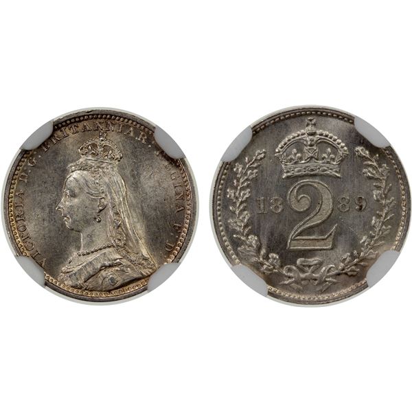 GREAT BRITAIN: AR 2 pence, 1889, NGC MS64