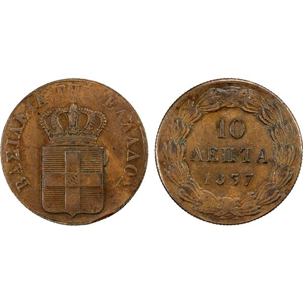 GREECE: Othon, 1832-1862, AE 10 lepta, 1837, EF
