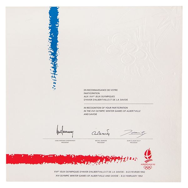 Albertville 1992 Winter Olympics Participation Diploma