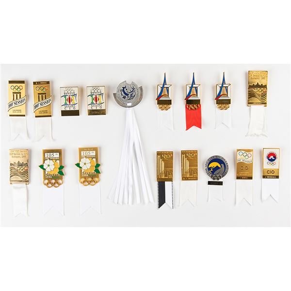 100th-109th IOC Session Badge Collection of (17) for IOC Member James Worrall