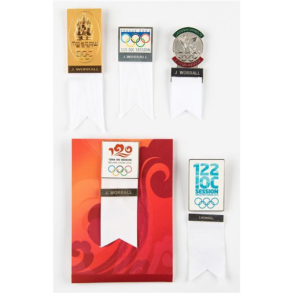 112th-122nd IOC Session Badge Collection of (5) for IOC Member James Worrall