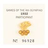 Image 1 : Los Angeles 1932 Summer Olympics IOC Participation Pin