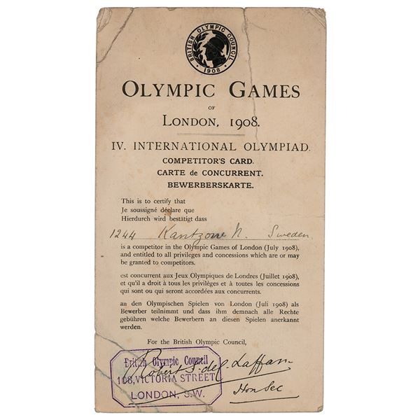 London 1908 Olympics ID Card
