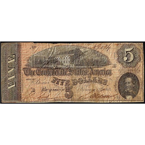 1864 $5 Confederate States of America Note