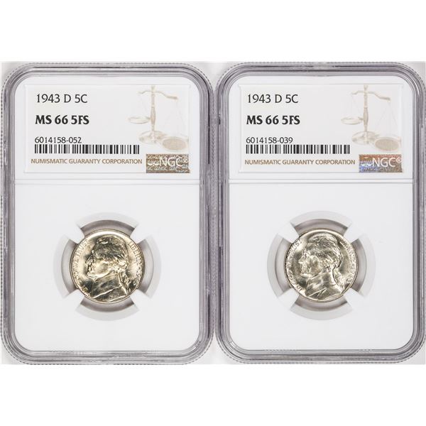 Lot of (2) 1943-D Jefferson Nickel Coins NGC MS66 5FS
