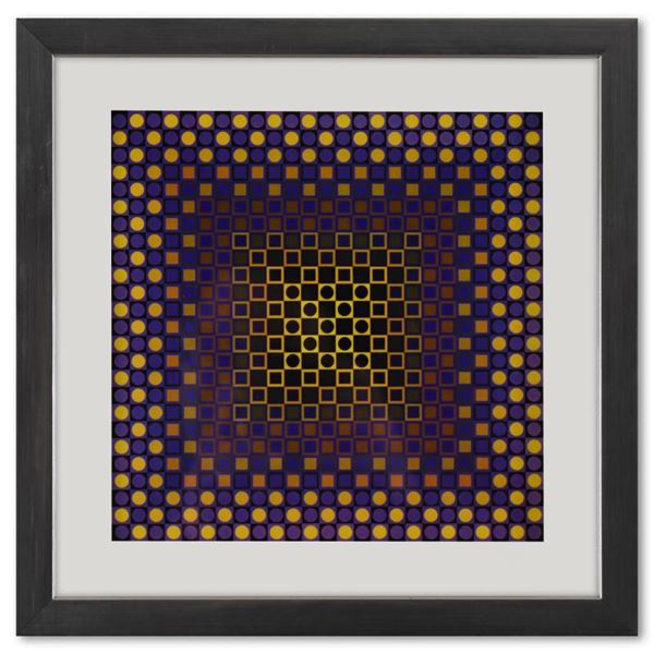 Victor Vasarely "Alom Purple/Yellow De La Serie Folklore Planetaire" Mixed Media
