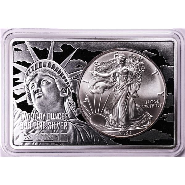 2021 Type 1 $1 American Silver Eagle Coin & 2oz Silver Bar Set