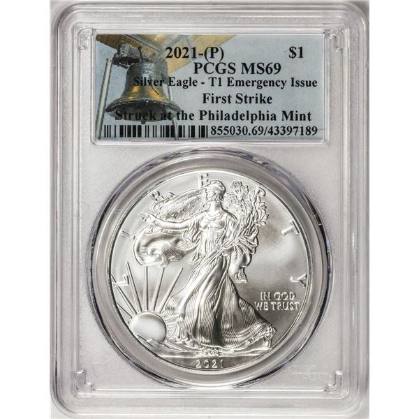 2021-(P) Type 1 $1 American Silver Eagle Coin PCGS MS69 First Strike Emergency Issue