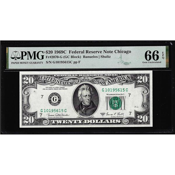 1969C $20 Federal Reserve Note Chicago Fr.2070-G PMG Gem Uncirculated 66EPQ