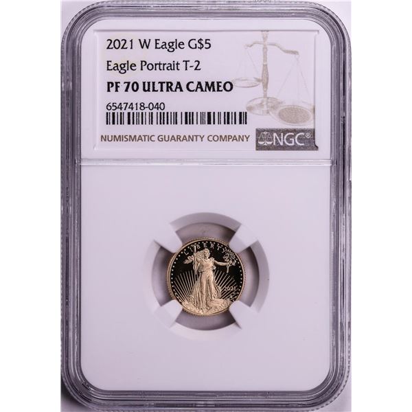 2021-W Type 2 $5 Proof American Gold Eagle Coin NGC PF70 Ultra Cameo