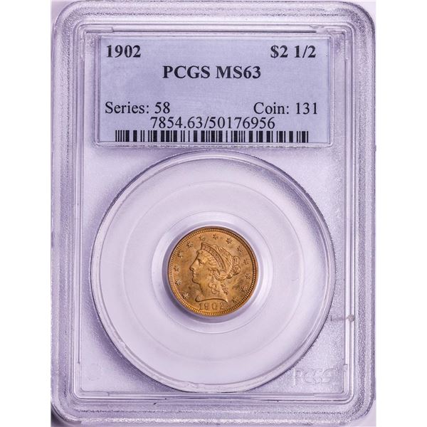 1902 $2 1/2 Liberty Head Quarter Eagle Gold Coin PCGS MS63