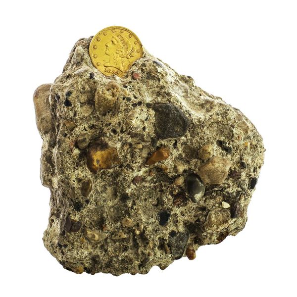 1882 $5 Liberty Head Half Eagle Gold Coin Encased in Rock